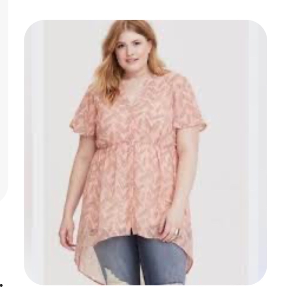 Torrid Feather Print Women's Plus Size 2 Lexie Babydoll Chiffon Top